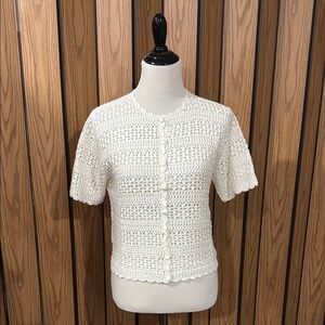 NWOT Teddi White Crochet Button-Up Top